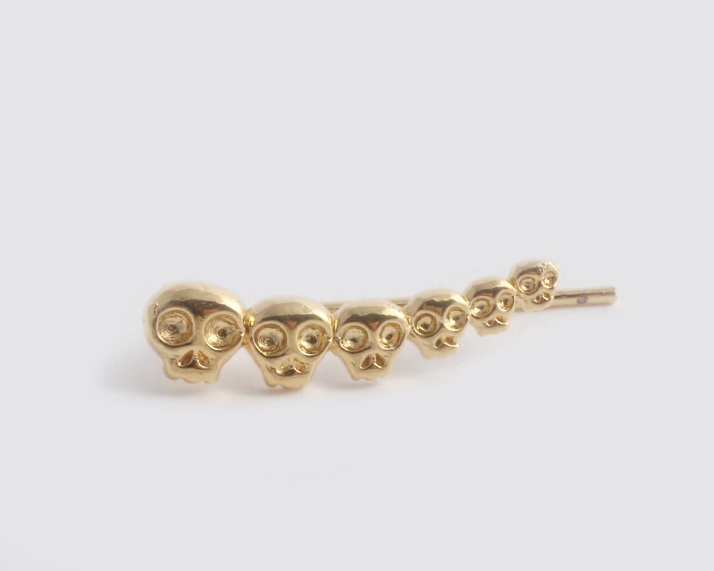 14K Ohr Manschette, Kletterer Gold, Gold Schädel Ohrringe, Crawler, Sweep, Gothic Ohrring, Feger von YajewelryShop