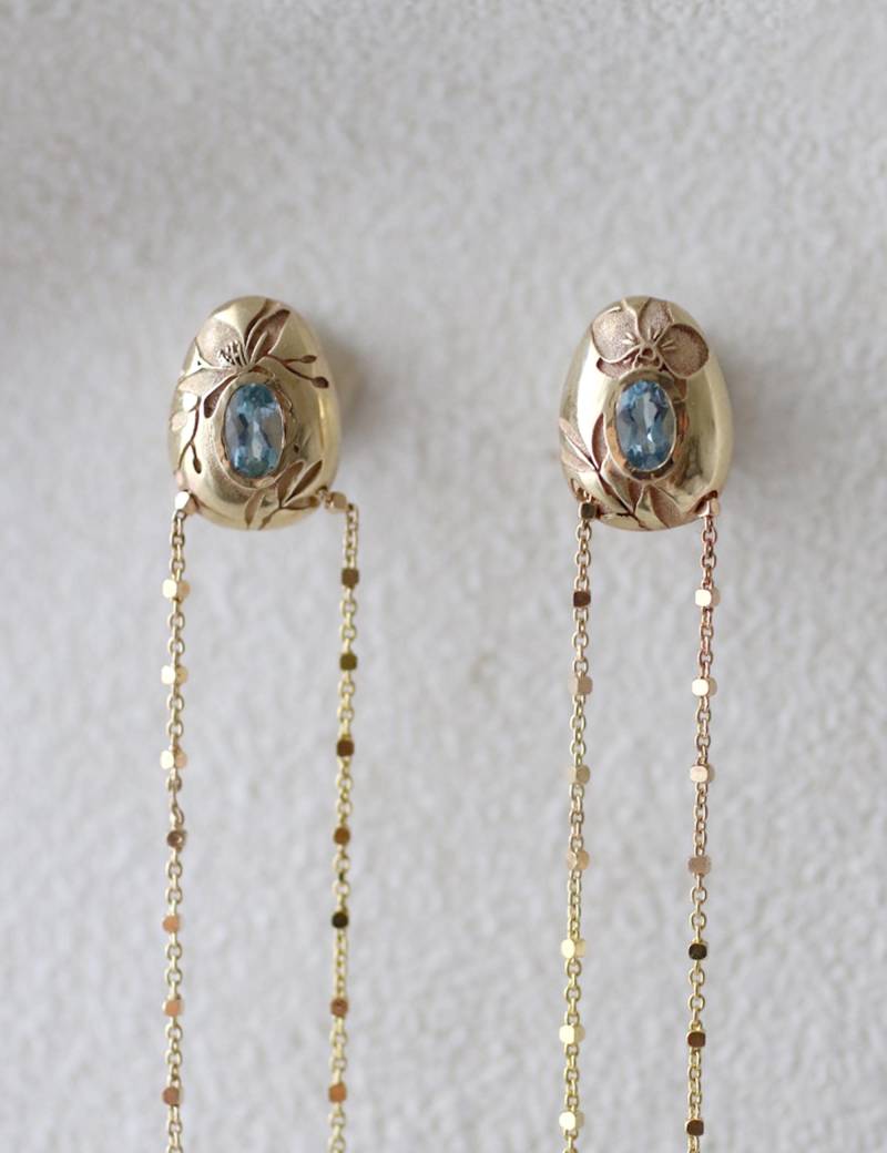 Aquamarin Blümen Ohrhänger in Solidem Gold von YajewelryShop