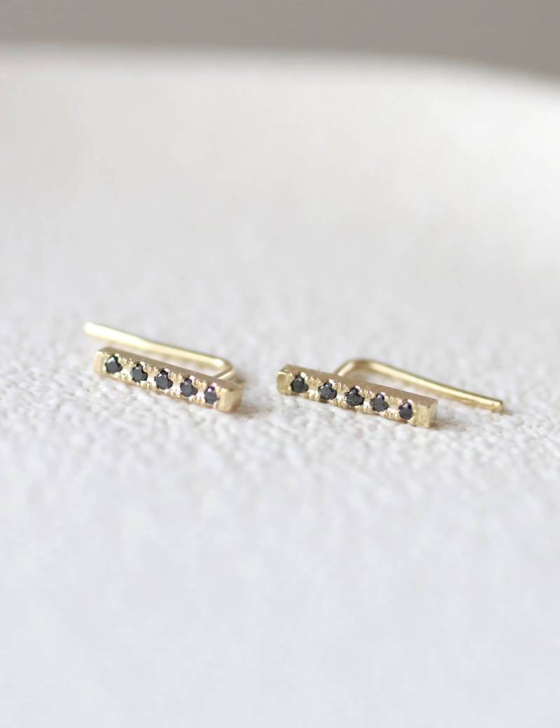 Diamant-Ohr-Kletterer, Paar Ohr Kletterer, Diamant-Bar-Ohrringe, Schwarze Diamant-Ohrringe, 14K Gold Diamant-Schmuck von YajewelryShop