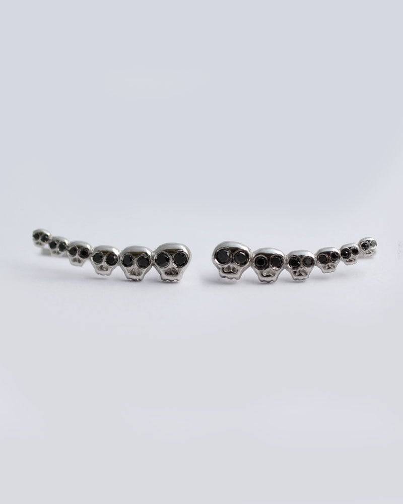 Schwarzer Diamant Ohr Kletterer, Paar Feine Schädel Schmuck, Schwarze Ohrringe, 14K Weißgold Manschette, Gothic Schmuck von YajewelryShop