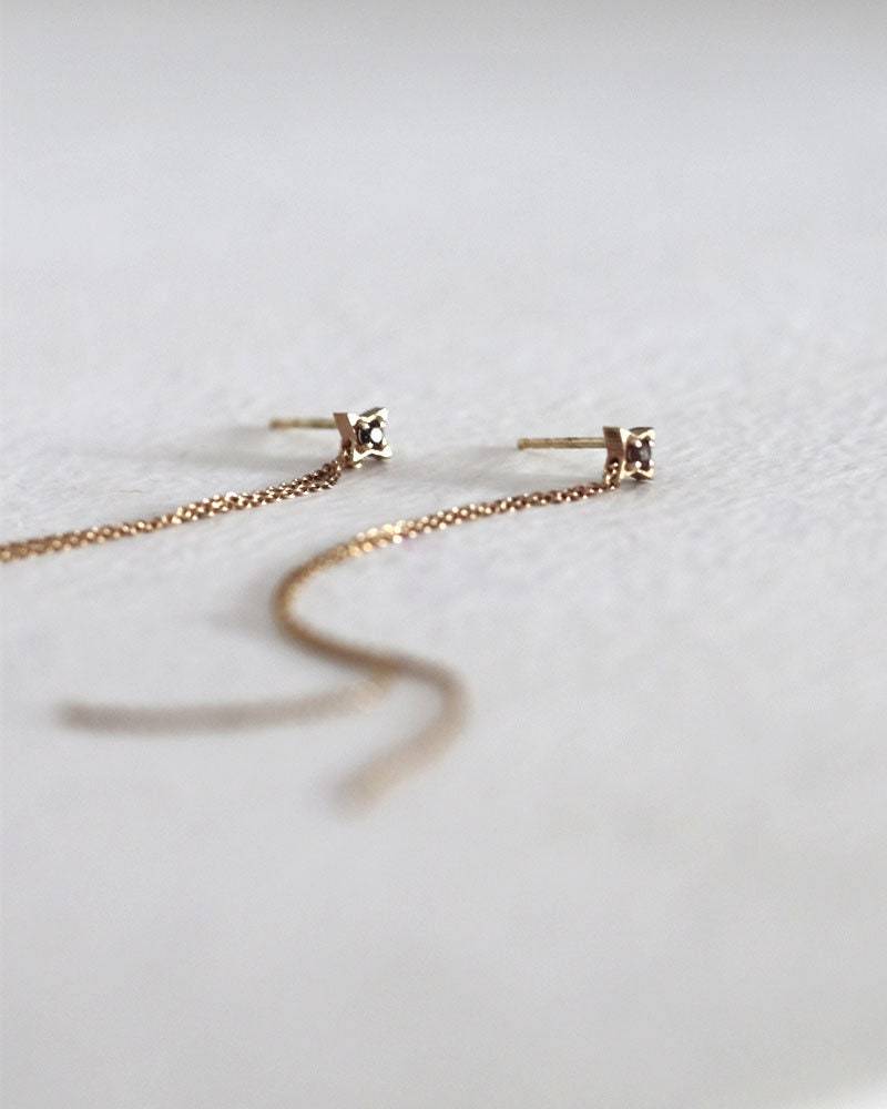 Solide Gold Baumeln Stern Ohrringe, Lange Saphir Kette Ohrringe von YajewelryShop