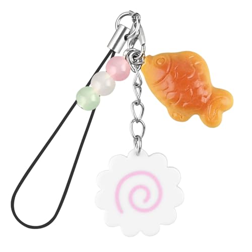 Fisch-Schlüsselanhänger, niedlicher Handy-Charm, Taschenanhänger für Handtaschen, Fischbrett, Perlen, Schlüsselanhänger, Brot, Lebensmittel, Schlüsselanhänger für Damen, Handy-Anhänger von Yajuo