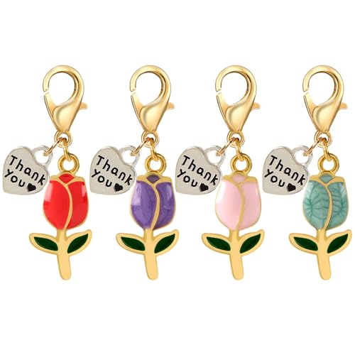Schlüsselanhänger mit Tulpenblumen-Motiv für Damen, Legierung, Herzanhänger, Dankeschön-Schlüsselanhänger, Lehrer-Schlüsselanhänger, Dankeschön, für Lehrer, Wertschätzung, Geschenke, Tasche, Charm von Yajuo