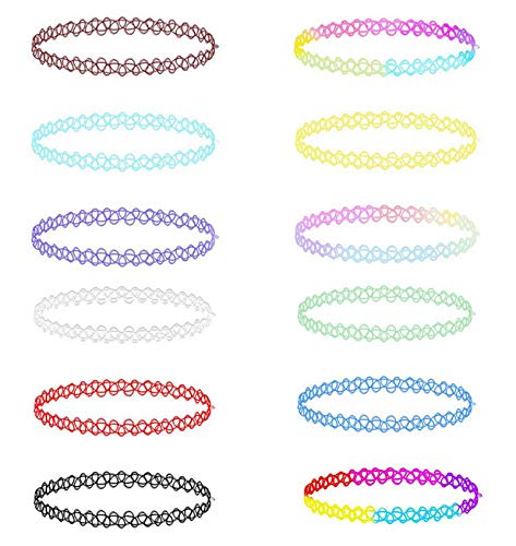12PC Choker Halskette Set Henna Tattoo Stretch Elastic Jewelry Frauen Mädchen Geschenk (Multi) von Yakiki