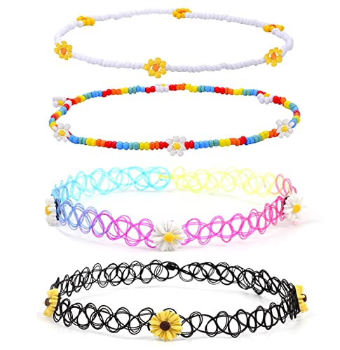 4-teiliges Choker-Halsketten-Set, Henna-Tattoo, elastischer Schmuck für Mädchen und Frauen, Kunststoff, Ohne Edelstein von Yakiki