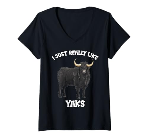 Damen Yaks Yak T-Shirt mit V-Ausschnitt Damen Yaks Yak T-Shirt mit V-Ausschnitt von Yaks Yak Tier Shop