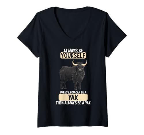 Damen Yaks Yak T-Shirt mit V-Ausschnitt Damen Yaks Yak T-Shirt mit V-Ausschnitt von Yaks Yak Tier Shop