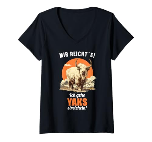 Damen Yaks Yak T-Shirt mit V-Ausschnitt Damen Yaks Yak T-Shirt mit V-Ausschnitt von Yaks Yak Tier Shop