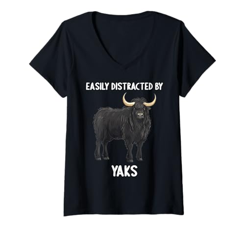 Damen Yaks Yak T-Shirt mit V-Ausschnitt Damen Yaks Yak T-Shirt mit V-Ausschnitt von Yaks Yak Tier Shop