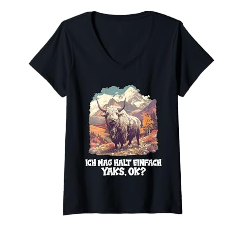 Damen Yaks Yak T-Shirt mit V-Ausschnitt Damen Yaks Yak T-Shirt mit V-Ausschnitt von Yaks Yak Tier Shop