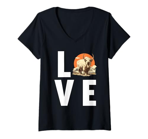 Damen Yaks Yak T-Shirt mit V-Ausschnitt Damen Yaks Yak T-Shirt mit V-Ausschnitt von Yaks Yak Tier Shop