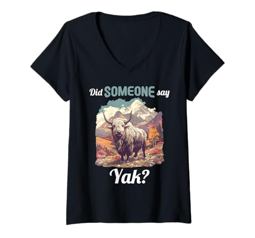 Damen Yaks Yak T-Shirt mit V-Ausschnitt Damen Yaks Yak T-Shirt mit V-Ausschnitt von Yaks Yak Tier Shop