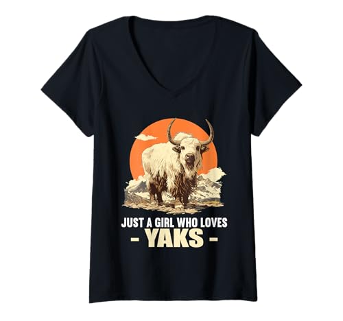 Damen Yaks Yak T-Shirt mit V-Ausschnitt Damen Yaks Yak T-Shirt mit V-Ausschnitt von Yaks Yak Tier Shop