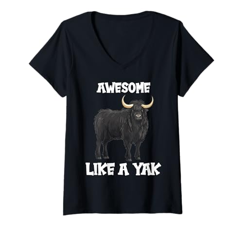 Damen Yaks Yak T-Shirt mit V-Ausschnitt Damen Yaks Yak T-Shirt mit V-Ausschnitt von Yaks Yak Tier Shop
