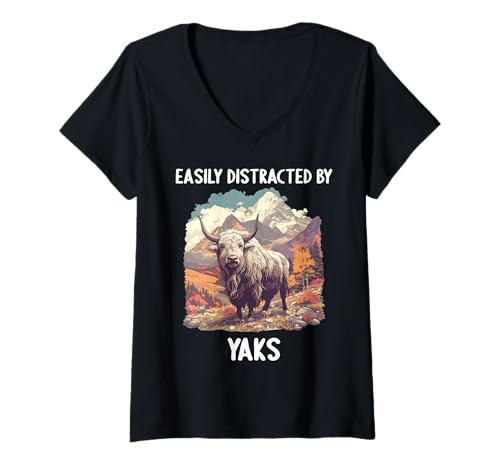Damen Yaks Yak T-Shirt mit V-Ausschnitt Damen Yaks Yak T-Shirt mit V-Ausschnitt von Yaks Yak Tier Shop
