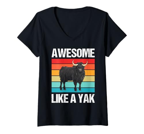 Damen Yaks Yak T-Shirt mit V-Ausschnitt Damen Yaks Yak T-Shirt mit V-Ausschnitt von Yaks Yak Tier Shop