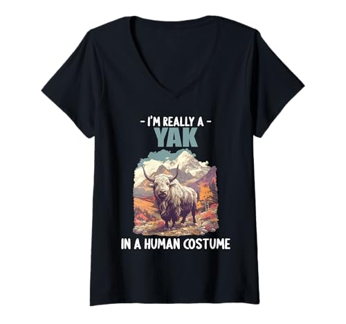 Damen Yaks Yak T-Shirt mit V-Ausschnitt Damen Yaks Yak T-Shirt mit V-Ausschnitt von Yaks Yak Tier Shop