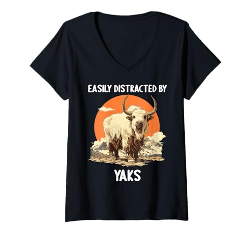 Damen Yaks Yak T-Shirt mit V-Ausschnitt Damen Yaks Yak T-Shirt mit V-Ausschnitt von Yaks Yak Tier Shop