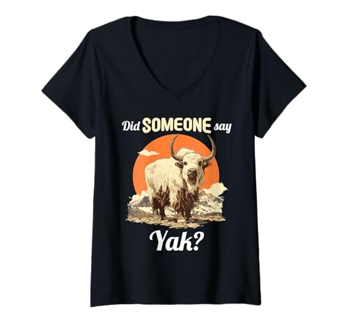 Damen Yaks Yak T-Shirt mit V-Ausschnitt Damen Yaks Yak T-Shirt mit V-Ausschnitt von Yaks Yak Tier Shop