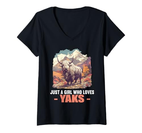 Damen Yaks Yak T-Shirt mit V-Ausschnitt Damen Yaks Yak T-Shirt mit V-Ausschnitt von Yaks Yak Tier Shop
