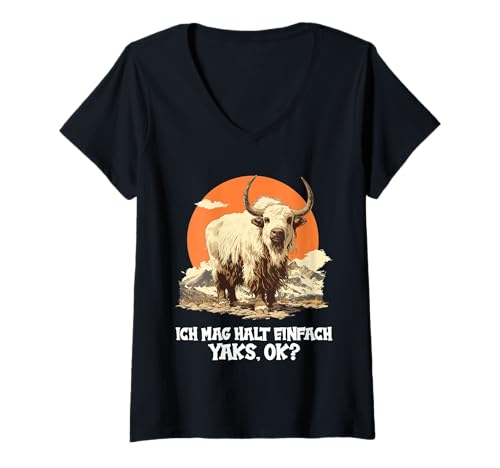 Damen Yaks Yak T-Shirt mit V-Ausschnitt Damen Yaks Yak T-Shirt mit V-Ausschnitt von Yaks Yak Tier Shop