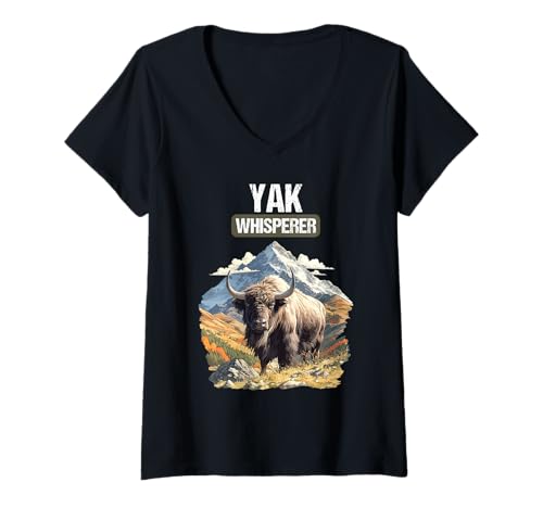 Damen Yaks Yak T-Shirt mit V-Ausschnitt Damen Yaks Yak T-Shirt mit V-Ausschnitt von Yaks Yak Tier Shop