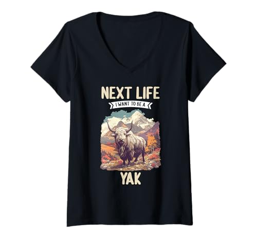 Damen Yaks Yak T-Shirt mit V-Ausschnitt Damen Yaks Yak T-Shirt mit V-Ausschnitt von Yaks Yak Tier Shop