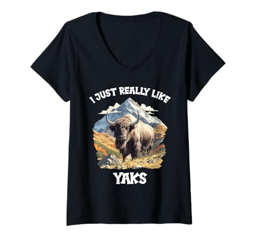 Damen Yaks Yak T-Shirt mit V-Ausschnitt Damen Yaks Yak T-Shirt mit V-Ausschnitt von Yaks Yak Tier Shop