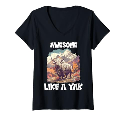 Damen Yaks Yak T-Shirt mit V-Ausschnitt Damen Yaks Yak T-Shirt mit V-Ausschnitt von Yaks Yak Tier Shop