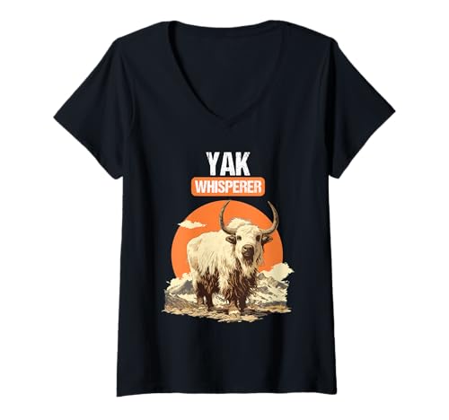 Damen Yaks Yak T-Shirt mit V-Ausschnitt Damen Yaks Yak T-Shirt mit V-Ausschnitt von Yaks Yak Tier Shop