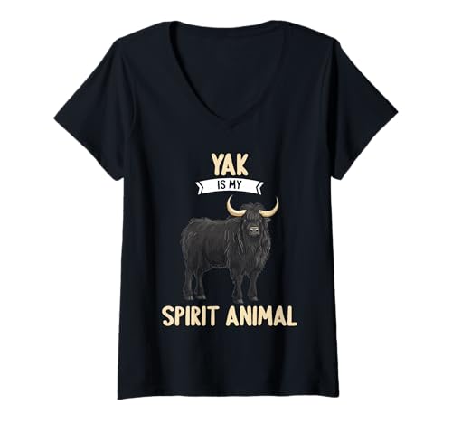 Damen Yaks Yak T-Shirt mit V-Ausschnitt Damen Yaks Yak T-Shirt mit V-Ausschnitt von Yaks Yak Tier Shop