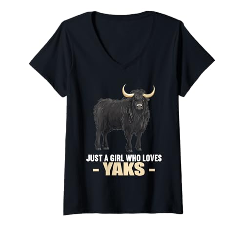 Damen Yaks Yak T-Shirt mit V-Ausschnitt Damen Yaks Yak T-Shirt mit V-Ausschnitt von Yaks Yak Tier Shop