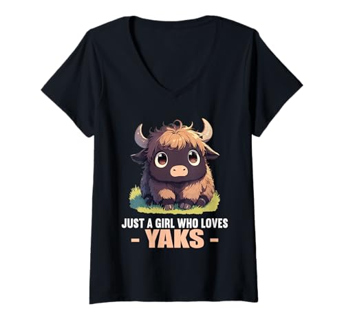 Damen Yaks Yak T-Shirt mit V-Ausschnitt Damen Yaks Yak T-Shirt mit V-Ausschnitt von Yaks Yak Tier Shop