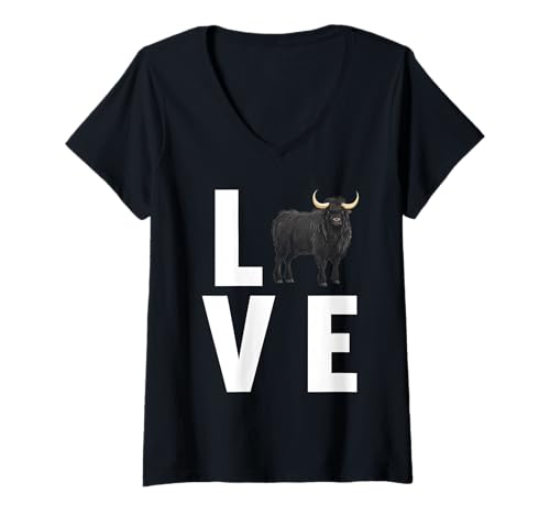 Damen Yaks Yak T-Shirt mit V-Ausschnitt Damen Yaks Yak T-Shirt mit V-Ausschnitt von Yaks Yak Tier Shop