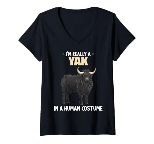 Damen Yaks Yak T-Shirt mit V-Ausschnitt Damen Yaks Yak T-Shirt mit V-Ausschnitt von Yaks Yak Tier Shop