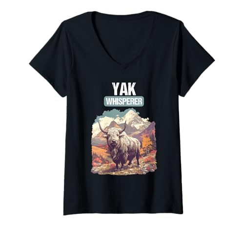Damen Yaks Yak T-Shirt mit V-Ausschnitt Damen Yaks Yak T-Shirt mit V-Ausschnitt von Yaks Yak Tier Shop