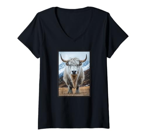 Damen Yaks Yak T-Shirt mit V-Ausschnitt Damen Yaks Yak T-Shirt mit V-Ausschnitt von Yaks Yak Tier Shop