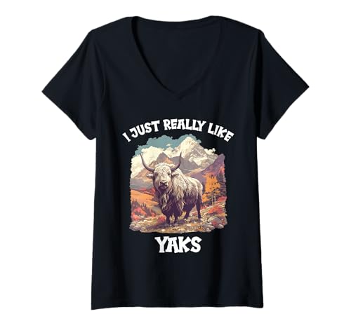 Damen Yaks Yak T-Shirt mit V-Ausschnitt Damen Yaks Yak T-Shirt mit V-Ausschnitt von Yaks Yak Tier Shop