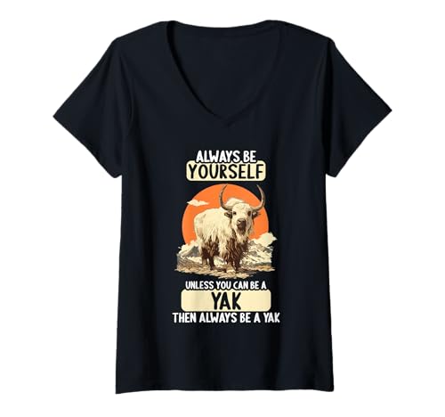Damen Yaks Yak T-Shirt mit V-Ausschnitt Damen Yaks Yak T-Shirt mit V-Ausschnitt von Yaks Yak Tier Shop