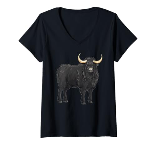 Damen Yaks Yak T-Shirt mit V-Ausschnitt Damen Yaks Yak T-Shirt mit V-Ausschnitt von Yaks Yak Tier Shop