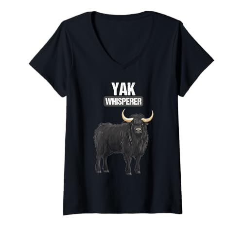 Damen Yaks Yak T-Shirt mit V-Ausschnitt Damen Yaks Yak T-Shirt mit V-Ausschnitt von Yaks Yak Tier Shop