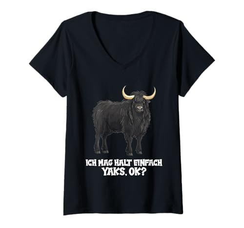 Damen Yaks Yak T-Shirt mit V-Ausschnitt Damen Yaks Yak T-Shirt mit V-Ausschnitt von Yaks Yak Tier Shop