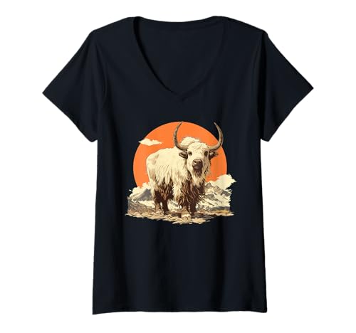 Damen Yaks Yak T-Shirt mit V-Ausschnitt Damen Yaks Yak T-Shirt mit V-Ausschnitt von Yaks Yak Tier Shop