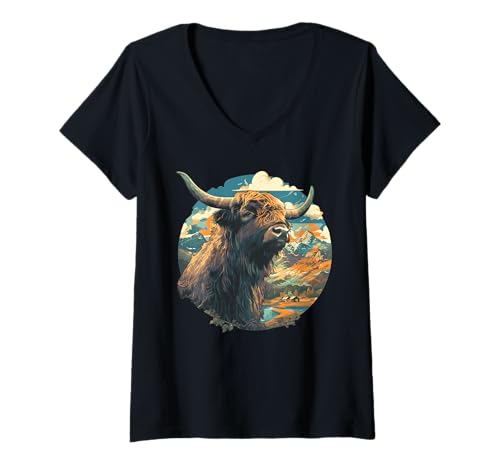 Damen Yaks Yak T-Shirt mit V-Ausschnitt Damen Yaks Yak T-Shirt mit V-Ausschnitt von Yaks Yak Tier Shop