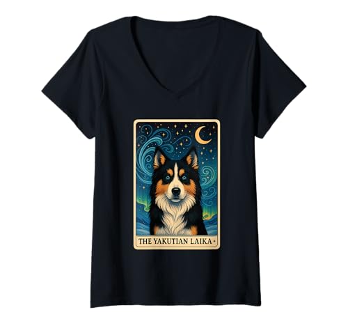 Damen Jakutisches Laika-Tarot T-Shirt mit V-Ausschnitt Damen Jakutisches Laika-Tarot T-Shirt mit V-Ausschnitt von Yakutian Laika Dog