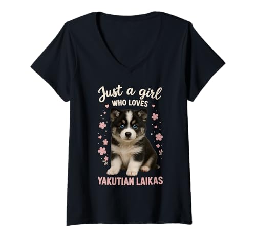 Damen Nur EIN Mädchen, das die jakutische Laika liebt T-Shirt mit V-Ausschnitt Damen Nur EIN Mädchen, das die jakutische Laika liebt T-Shirt mit V-Ausschnitt von Yakutian Laika Dog
