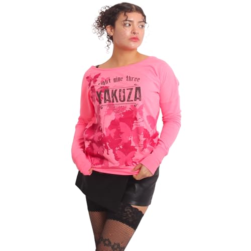 Yakuza Damen Butterfly Reign Urban Langarm T-Shirt, Neon Pink, M von Yakuza