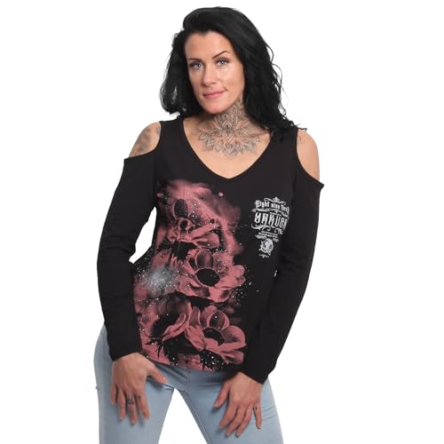 Yakuza Damen Flower Style Cut-Out Langarm V-Neck T-Shirt, Schwarz, L von Yakuza