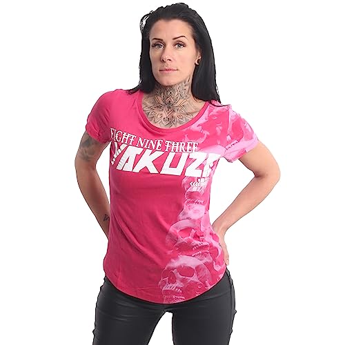 Yakuza Damen Graveyard Curved Crew Neck T-Shirt, Rose Red, S von Yakuza