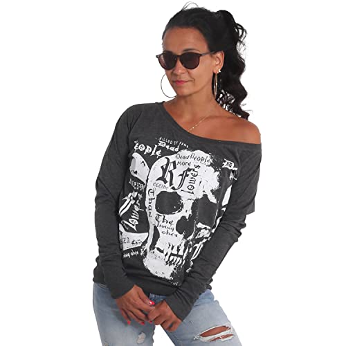 Yakuza Damen Skull Script Longsleeve, Schwarz, XXL von Yakuza